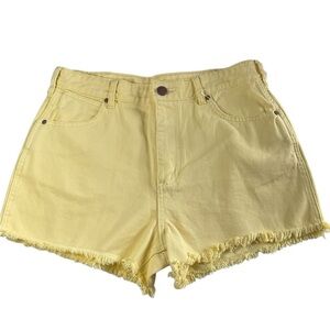 Wrangler Yellow High Rise Cut Off Jean Shorts with Frayed Hem